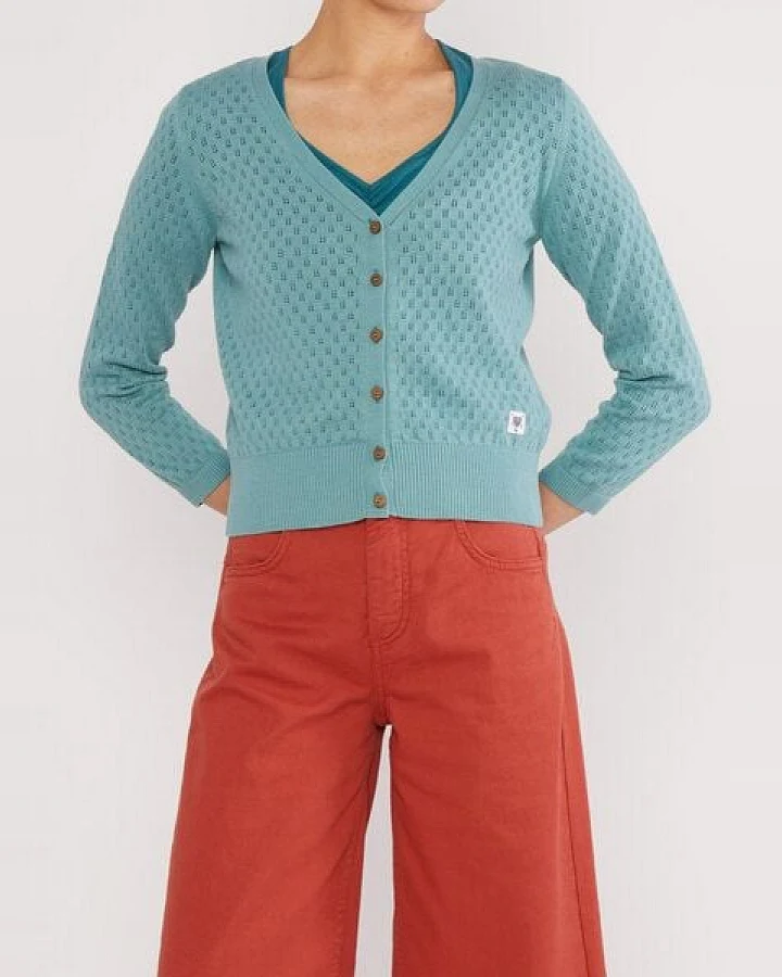 Blutsgeschwister Lochstrick Cardigan Sweet Petite - Traditional Teal Knit
