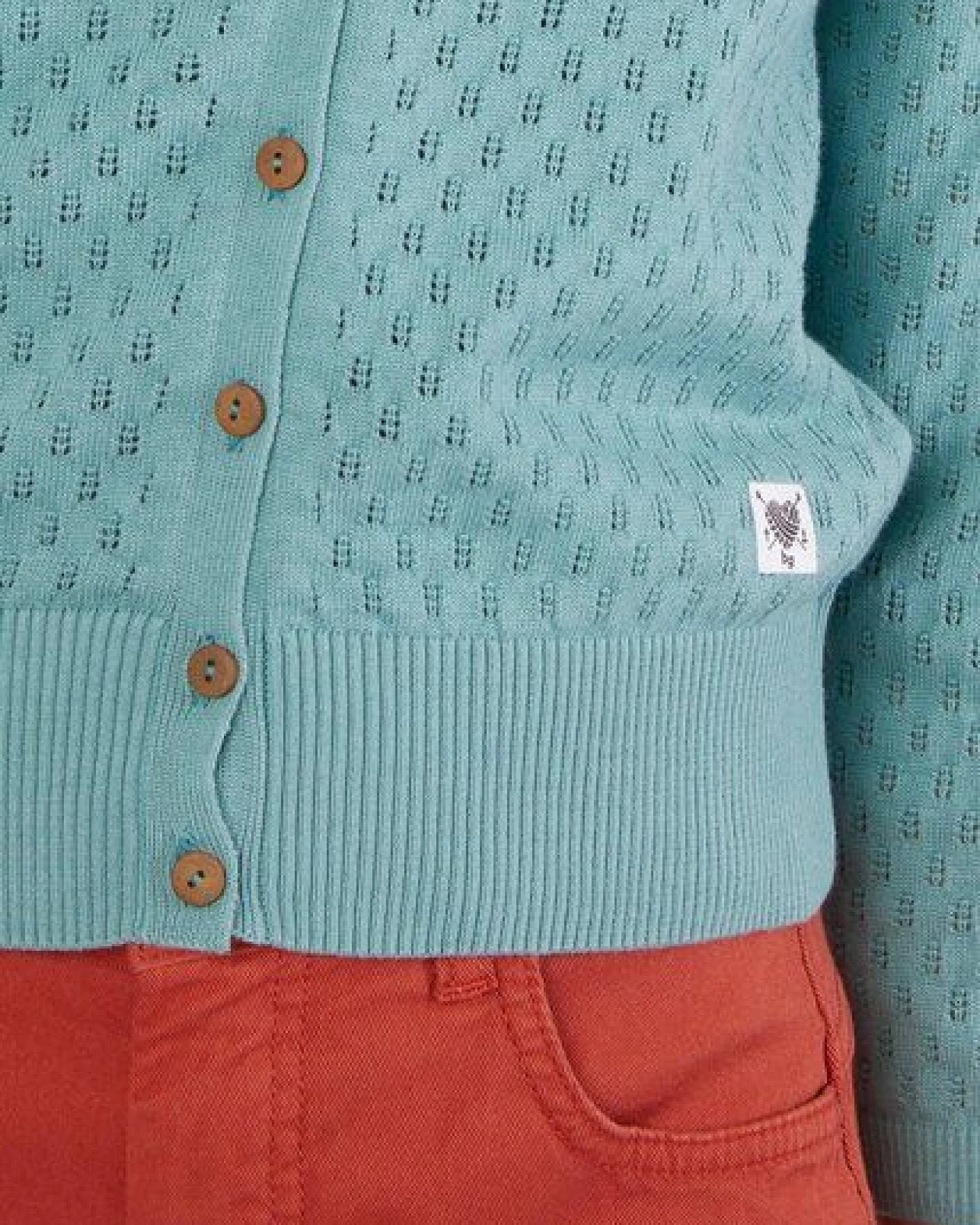 Blutsgeschwister Lochstrick Cardigan Sweet Petite - Traditional Teal Knit – Ansicht 3