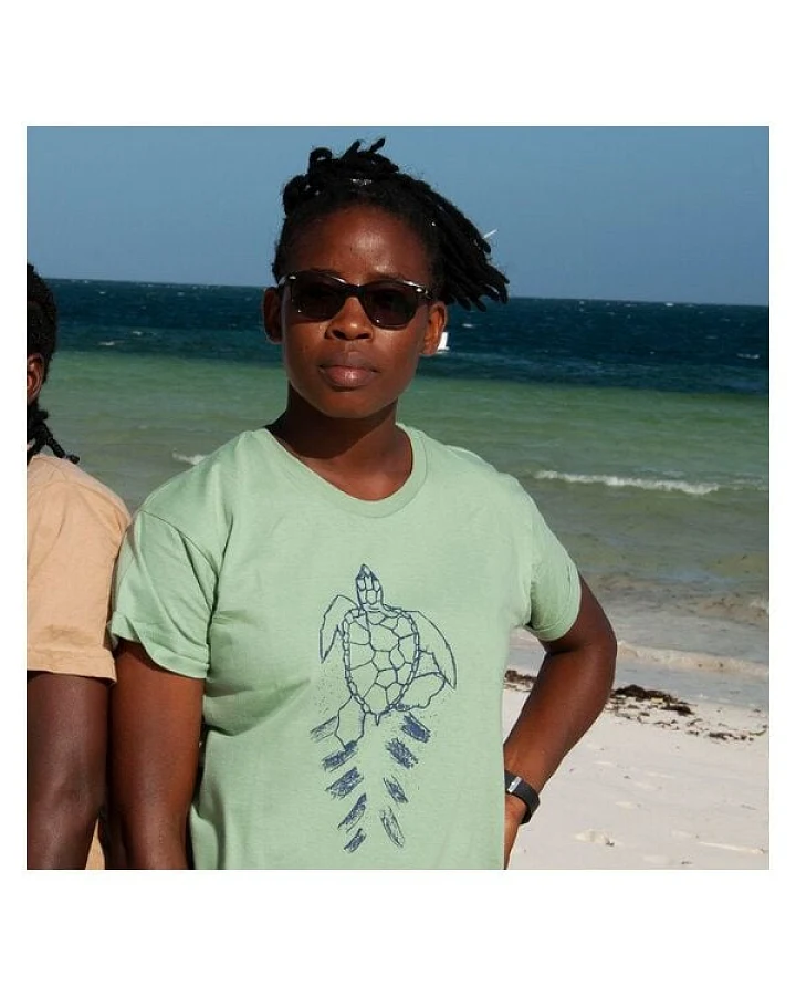 Kipepeo-Clothing Damen T-Shirt aus Bio-Baumwolle WATAMU Schildkröte Mintgrün
