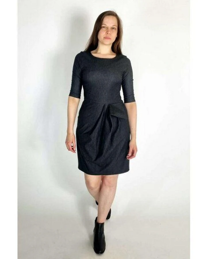 LUMEN organic Kleid drapiert DENIM STRETCH