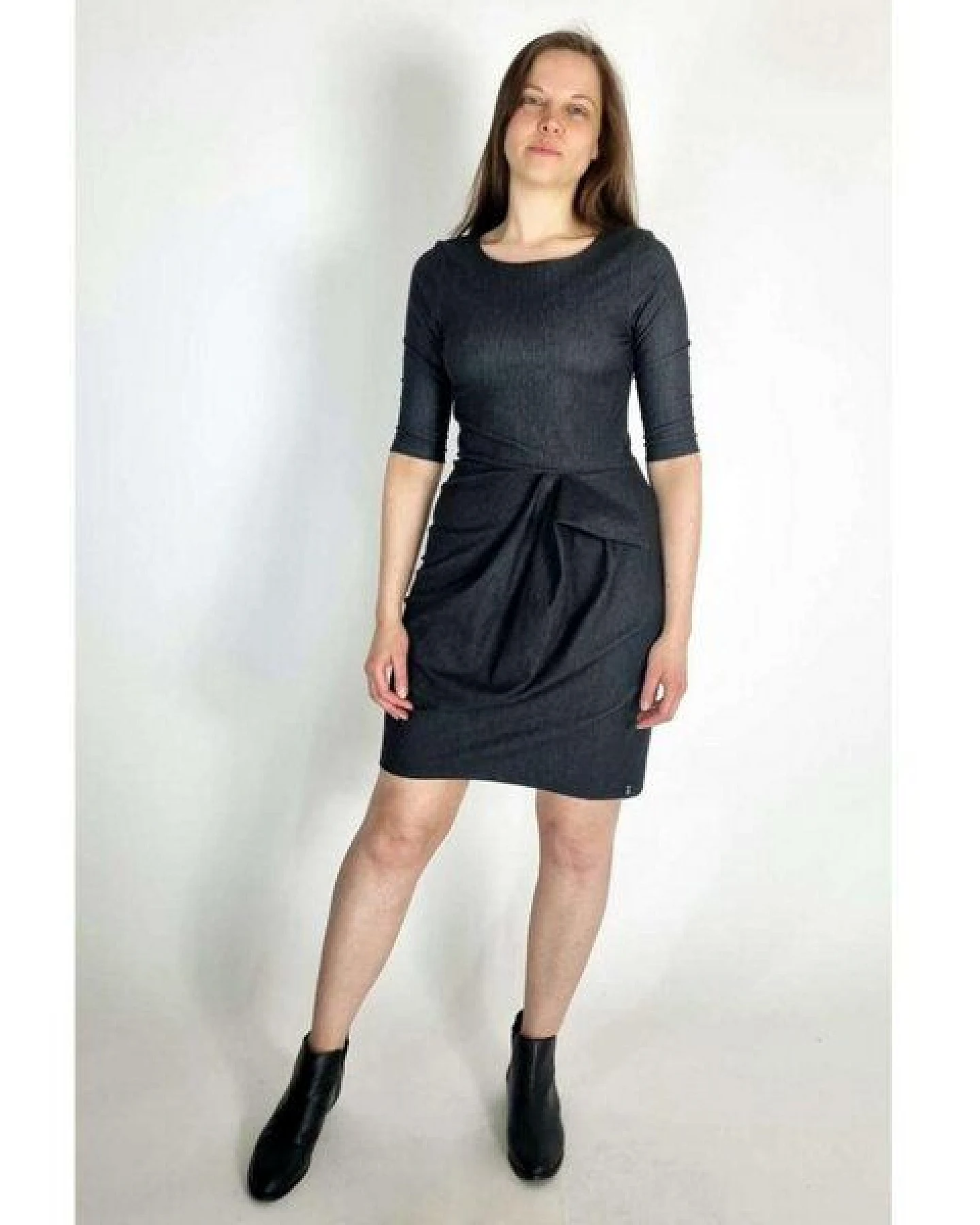 LUMEN organic Kleid drapiert DENIM STRETCH – Ansicht 4