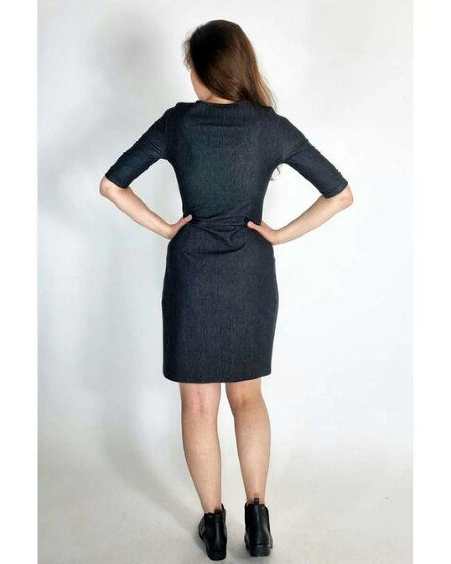 LUMEN organic Kleid drapiert DENIM STRETCH – Ansicht 3