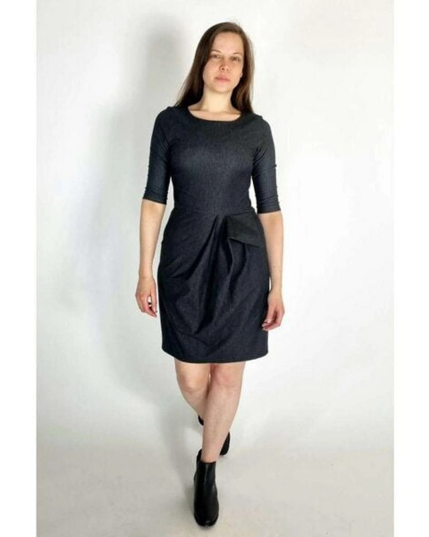 LUMEN organic Kleid drapiert DENIM STRETCH – Ansicht 4