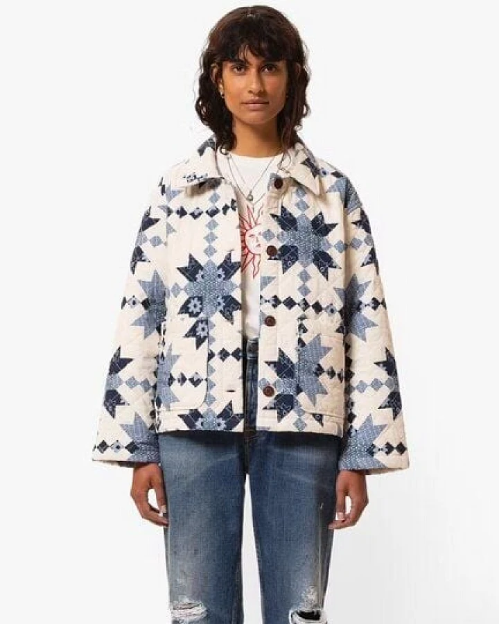 Nudie Jeans Jacke für Frauen - Signe Quilted Cotton - Offwhite/Blue
