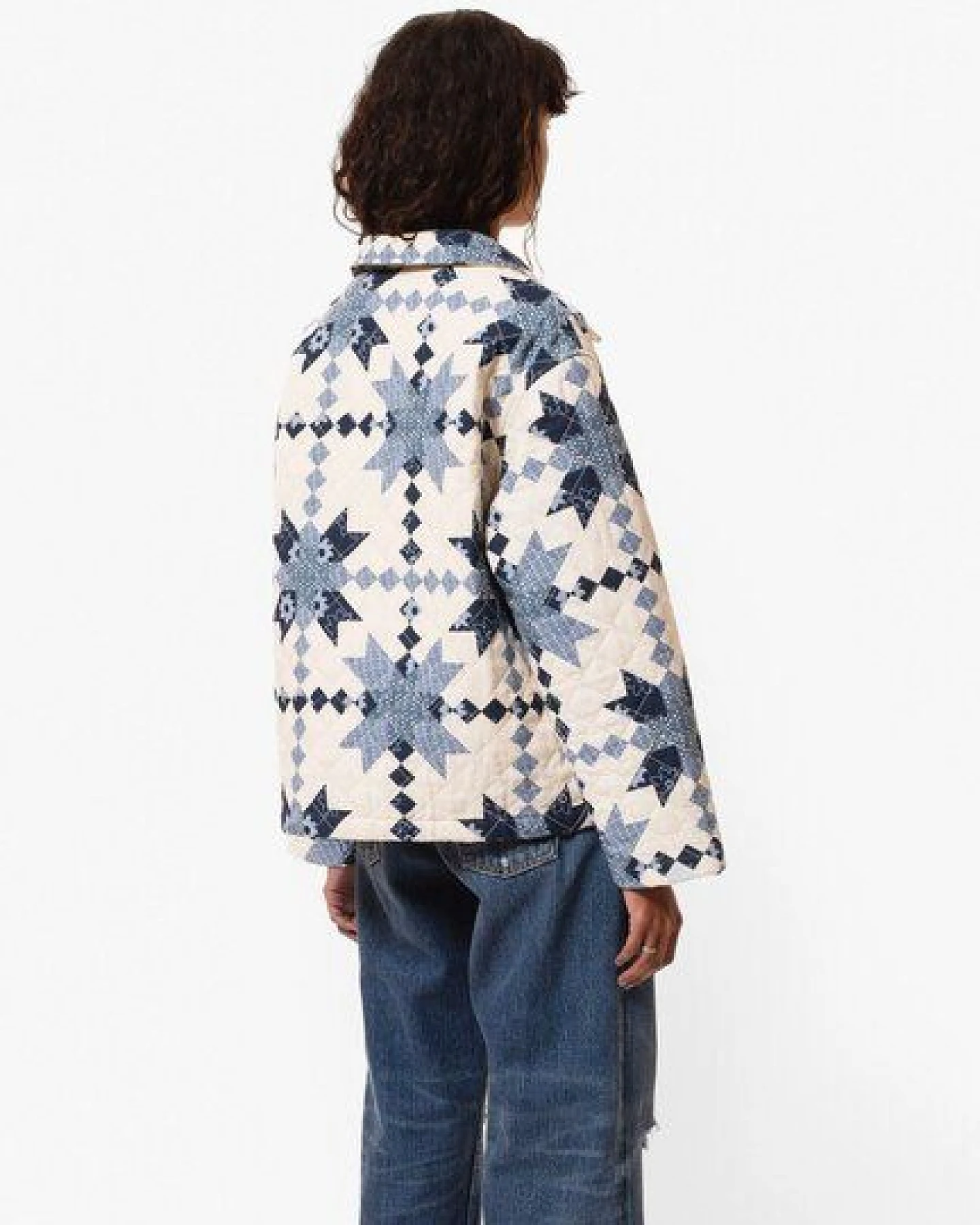 Nudie Jeans Jacke für Frauen - Signe Quilted Cotton - Offwhite/Blue – Ansicht 2
