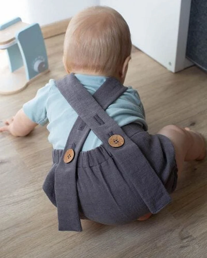 Baby Romper Leinen *grau / beige*