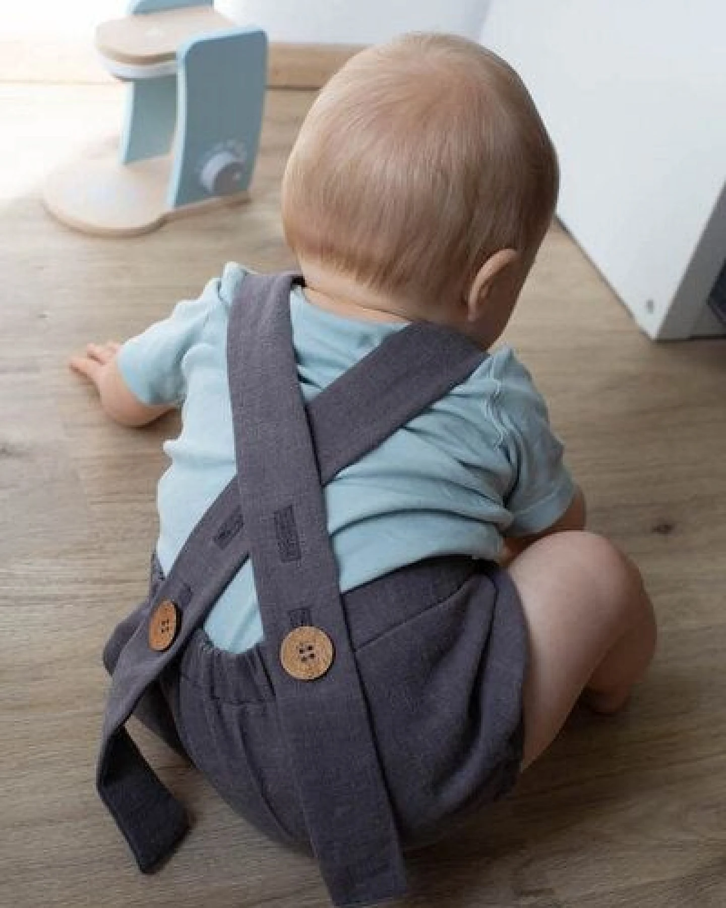 Baby Romper Leinen *grau / beige* – Ansicht 3