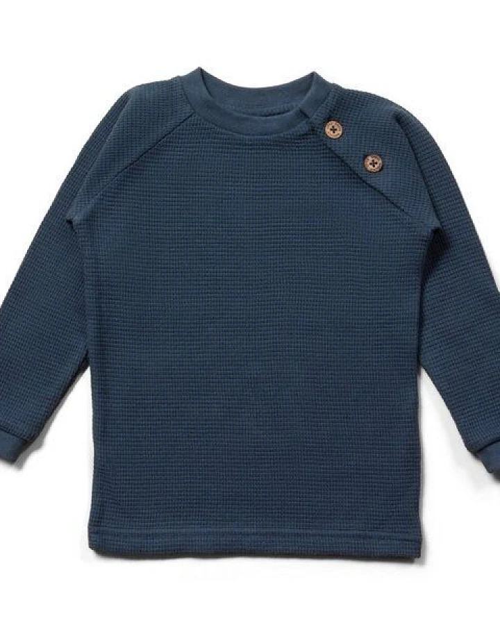 Little Green Radicals Waffel-Raglan-Pullover – Knopfleiste vorne, GOTS, Fairtrade