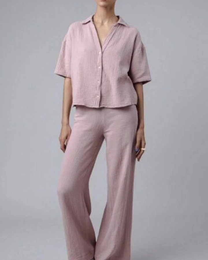 Brava Fabrics Bubble Cropped Bluse Pink