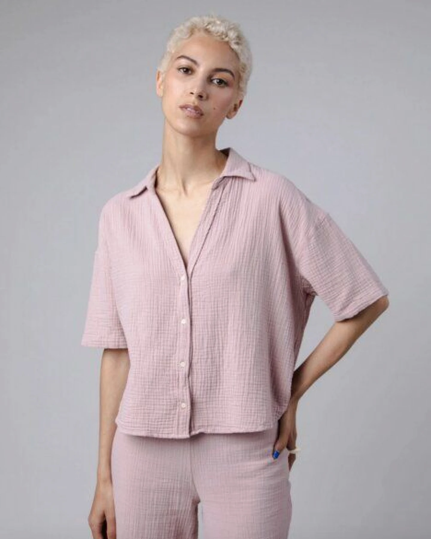 Brava Fabrics Bubble Cropped Bluse Pink – Ansicht 2