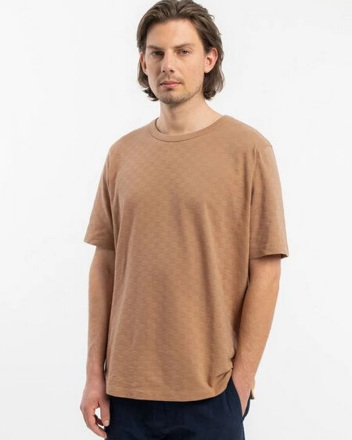 Rotholz Basic T-Shirt mit Rundhalsausschnitt - Tonal Check T-Shirt - aus Bio-Baumwolle