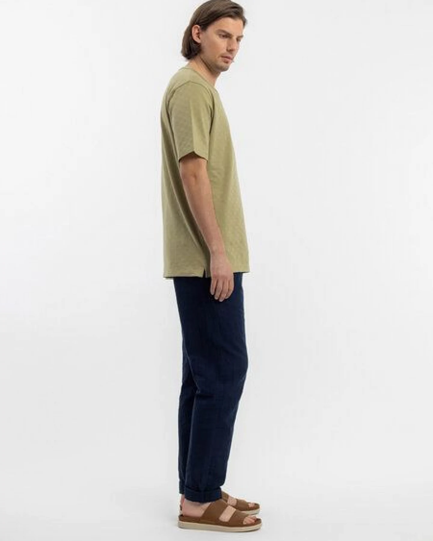 Rotholz Basic T-Shirt mit Rundhalsausschnitt - Tonal Check T-Shirt - aus Bio-Baumwolle – Ansicht 2