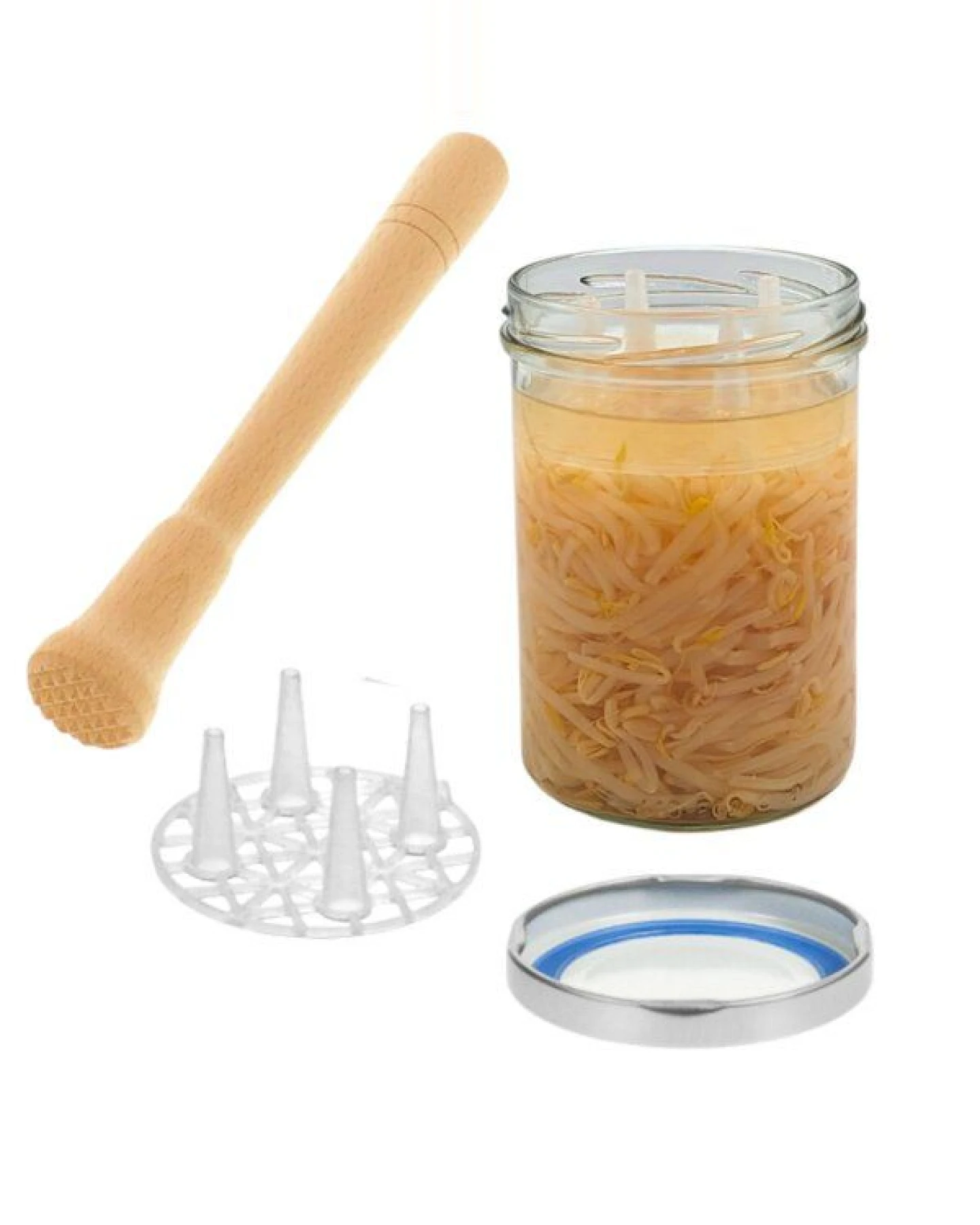 mikken Fermentier Set - 4 x Fermentierglas mit Fermentier Gitter, Holzstößel und Deckel PVC-frei – Ansicht 2