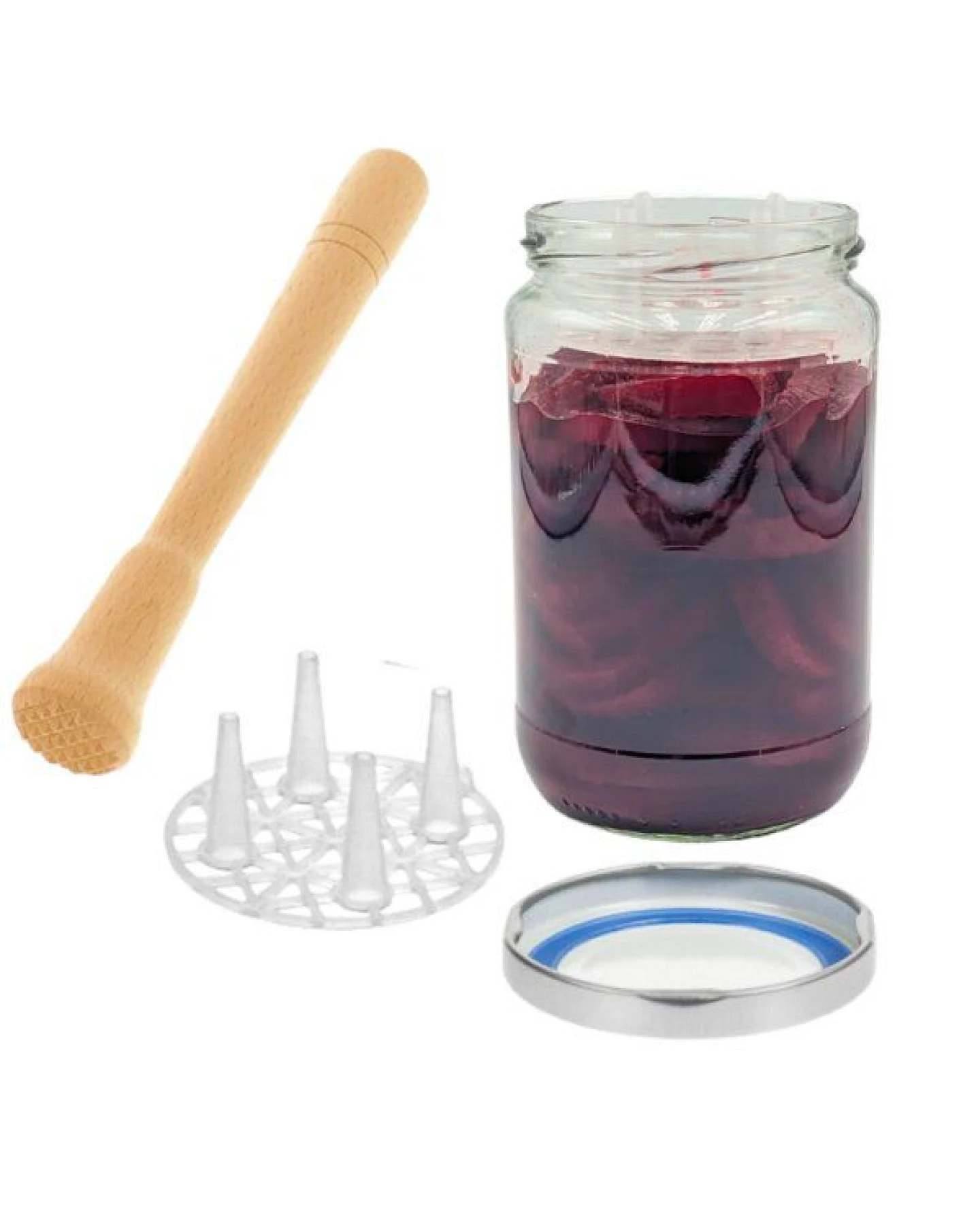 mikken Fermentier Set - 4 x Fermentierglas mit Fermentier Gitter, Holzstößel und Deckel PVC-frei – Ansicht 2