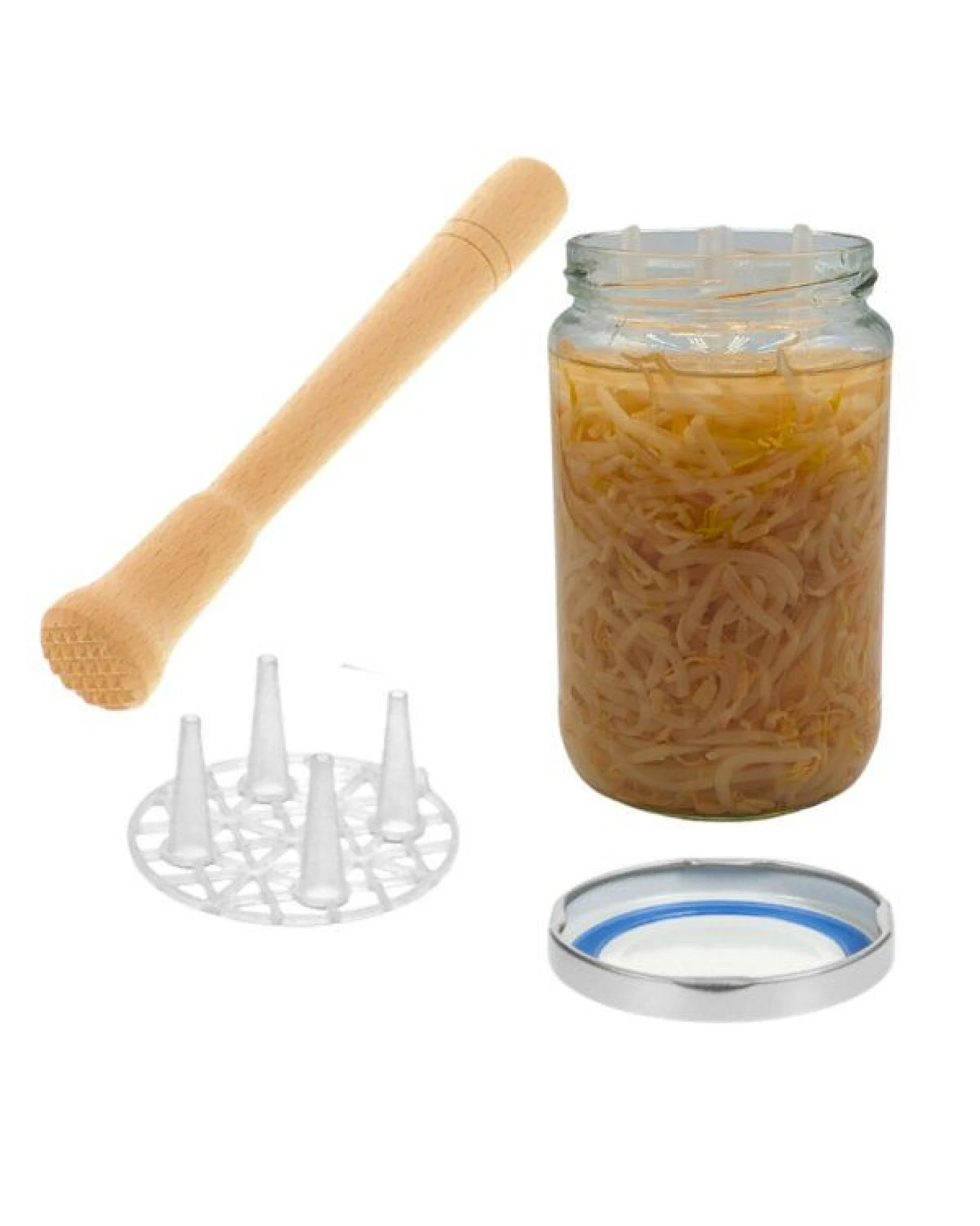 mikken Fermentier Set - 4 x Fermentierglas mit Fermentier Gitter, Holzstößel und Deckel PVC-frei – Ansicht 2