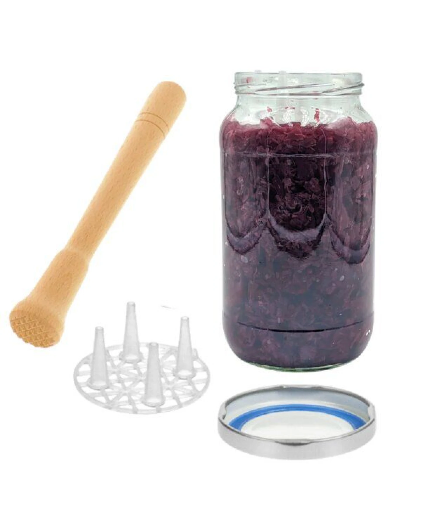 mikken Fermentier Set - 4 x Fermentierglas mit Fermentier Gitter, Holzstößel und Deckel PVC-frei – Ansicht 2