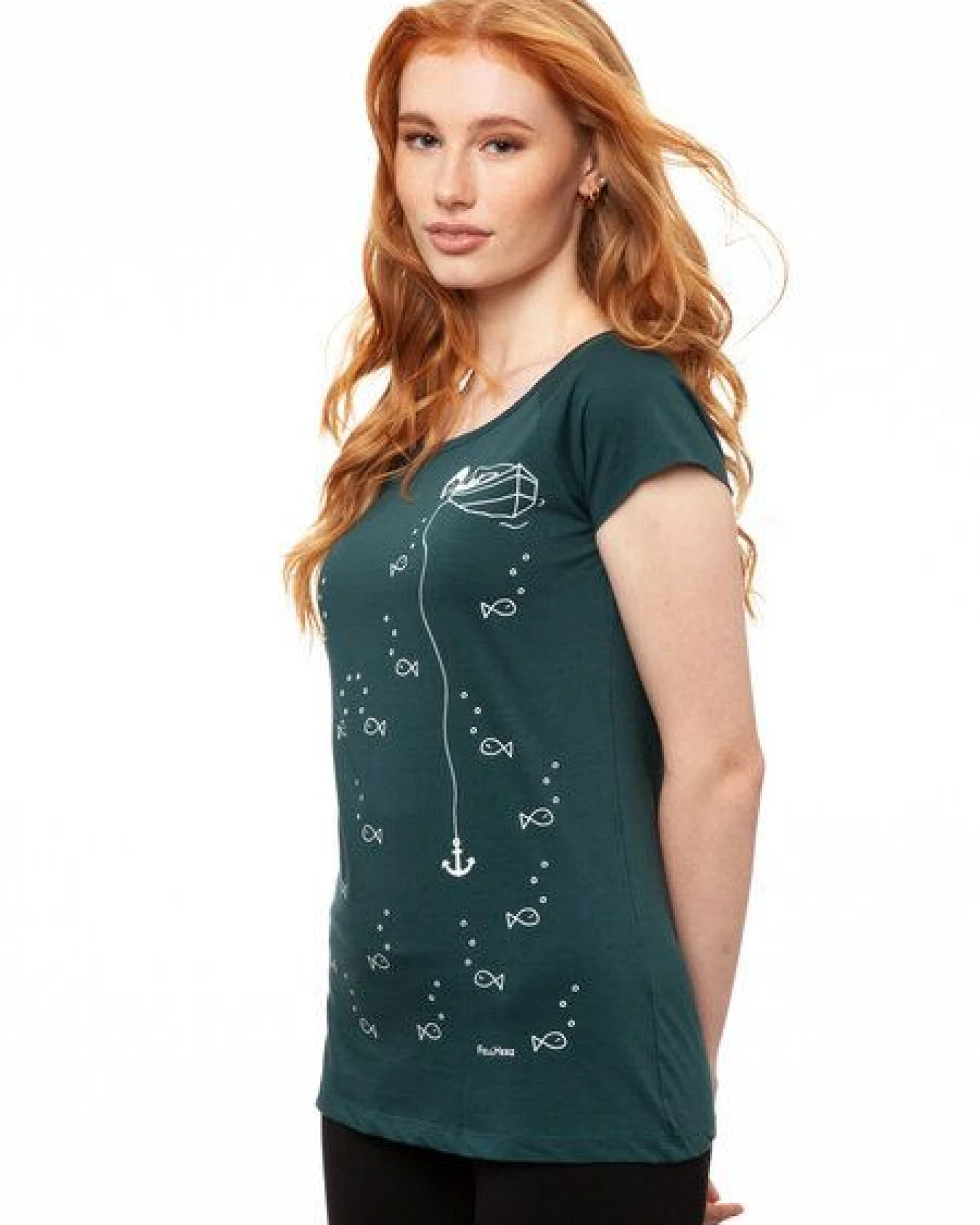 FellHerz Damen T-Shirt Ankermädl deepteal Bio & Fair & Vegan – Ansicht 3