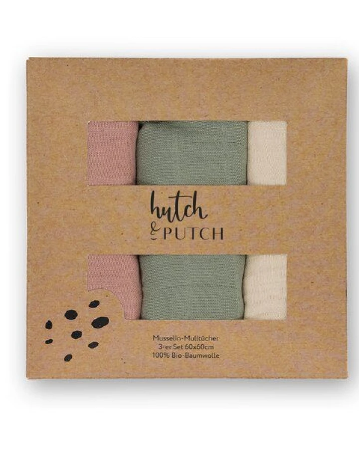 Hutch&Putch 3er-Set Musselin-Mulltuch aus Bio-Baumwolle in 60x60cm • einfarbige Mulltücher