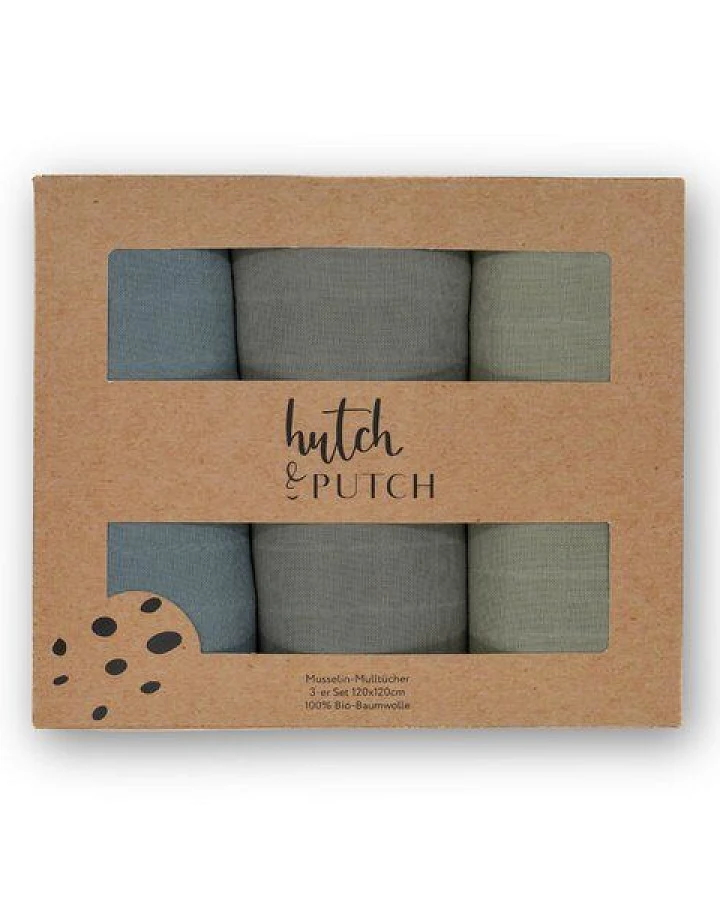 Hutch&Putch 3er-Set Musselin-Mulltuch aus Bio-Baumwolle in 120x120cm • einfarbige Mulltücher