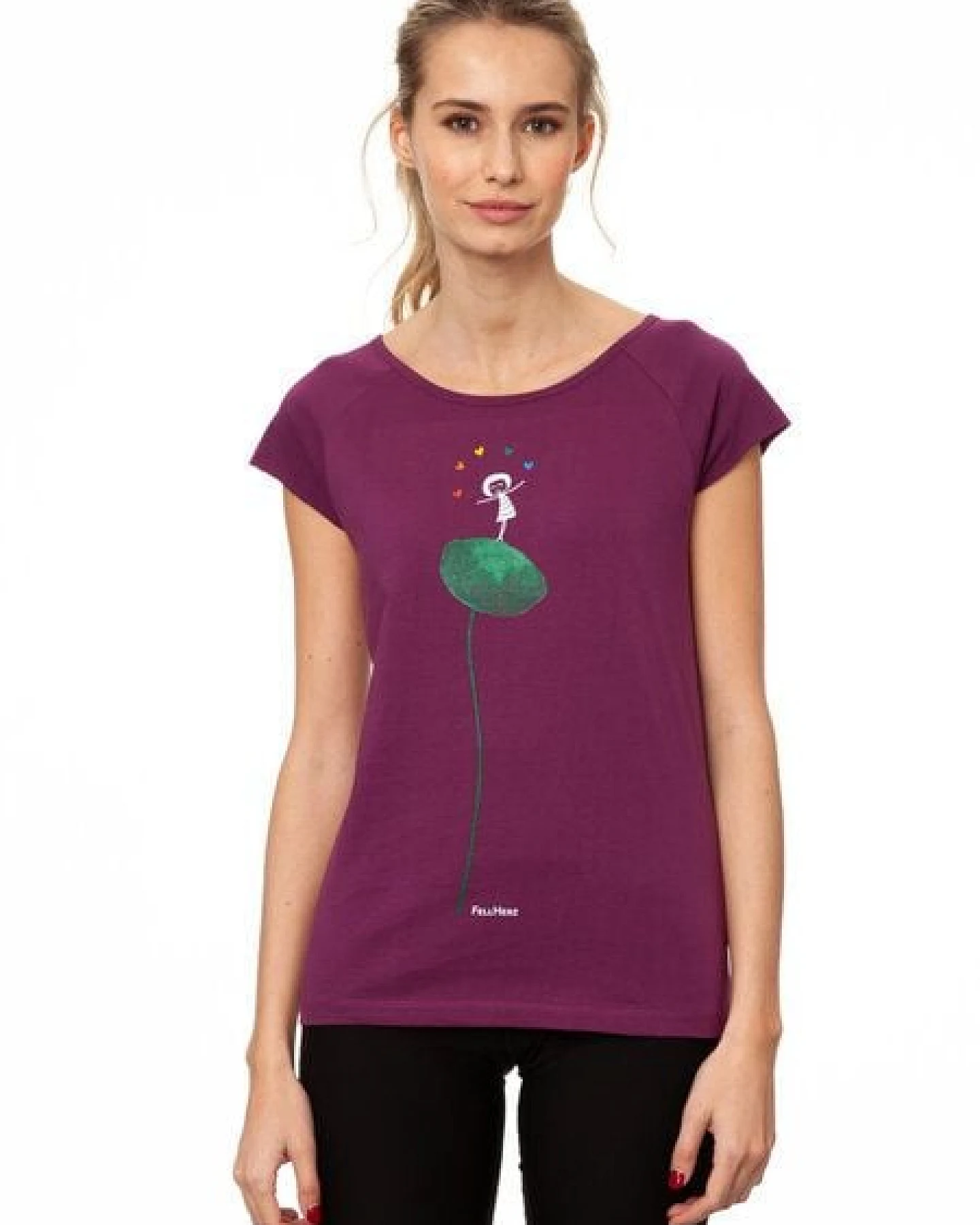 FellHerz Damen T-Shirt Rainbow Jongleuse berry Bio & Fair & Vegan – Ansicht 2