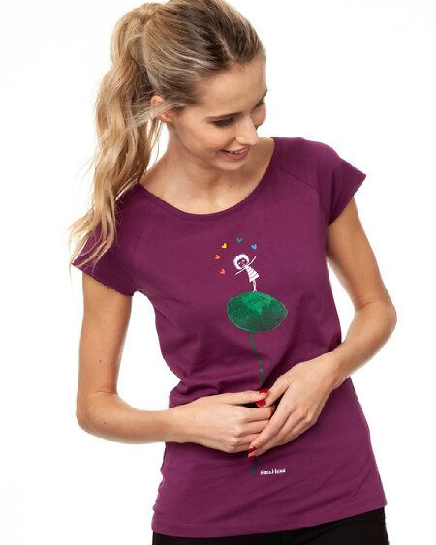 FellHerz Damen T-Shirt Rainbow Jongleuse berry Bio & Fair & Vegan – Ansicht 3