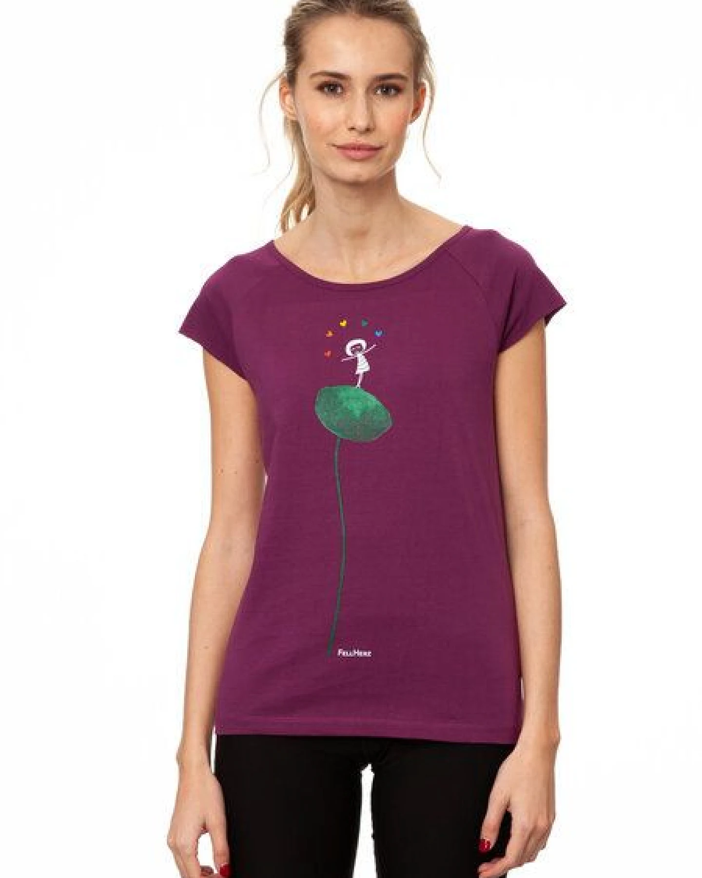 FellHerz Damen T-Shirt Rainbow Jongleuse berry Bio & Fair & Vegan – Ansicht 2