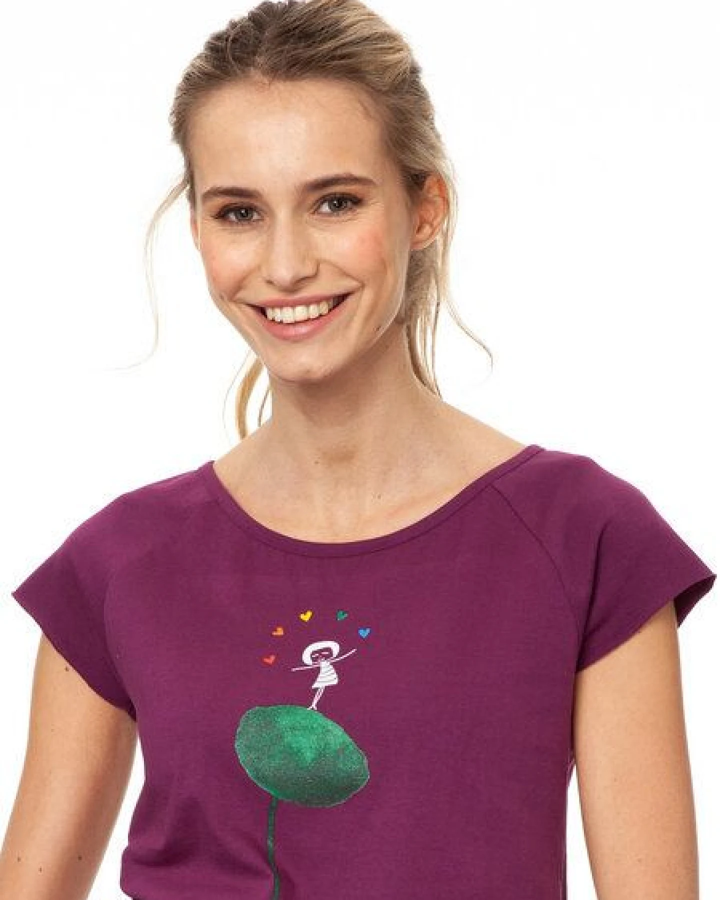 FellHerz Damen T-Shirt Rainbow Jongleuse berry Bio & Fair & Vegan – Ansicht 4