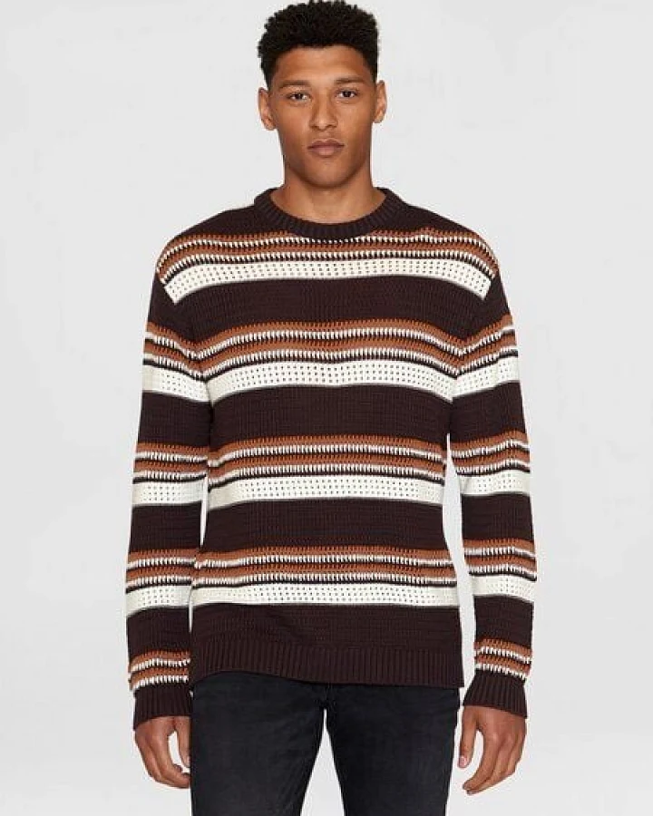 KnowledgeCotton Apparel Sommerlicher Strickpullover HANDCRAFTED STRIPED aus Bio-Baumwolle