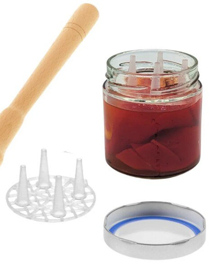 mikken Fermentier Set - 4 Fermentiergläser 410 ml mit Fermentier Gitter, Holzstößel und Deckel (PVC-frei)