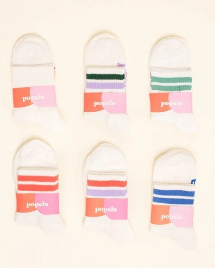 popeia Ankle 6er-Set (The Tennis): Weiße Socken aus Bio-Baumwolle