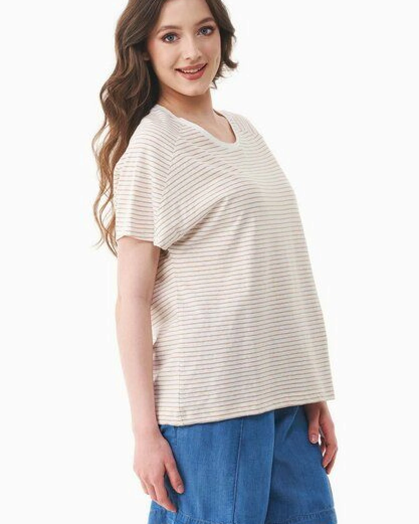 ORGANICATION Gestreiftes T-Shirt aus Bio-Baumwolle und Leinen – Ansicht 3