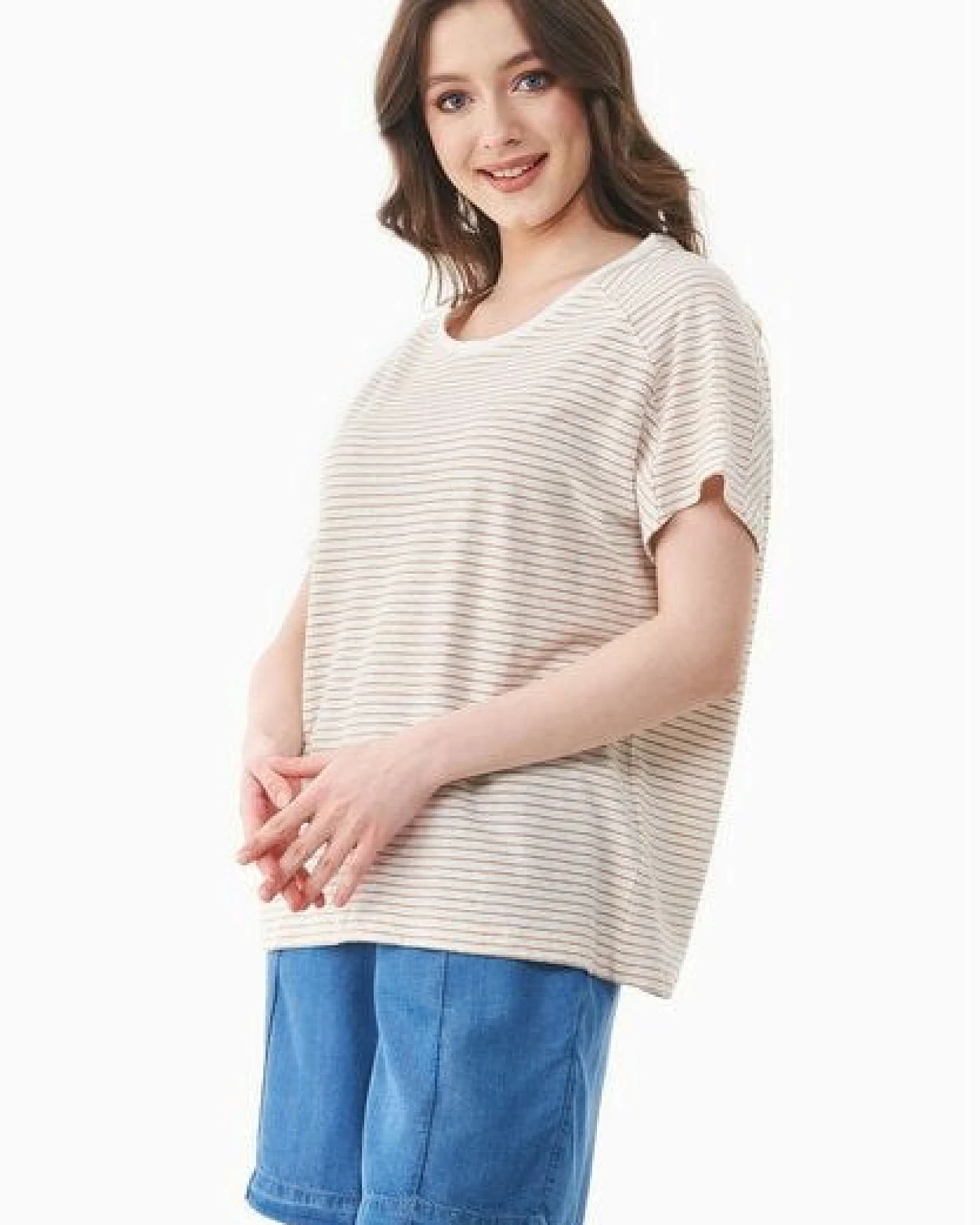 ORGANICATION Gestreiftes T-Shirt aus Bio-Baumwolle und Leinen – Ansicht 4