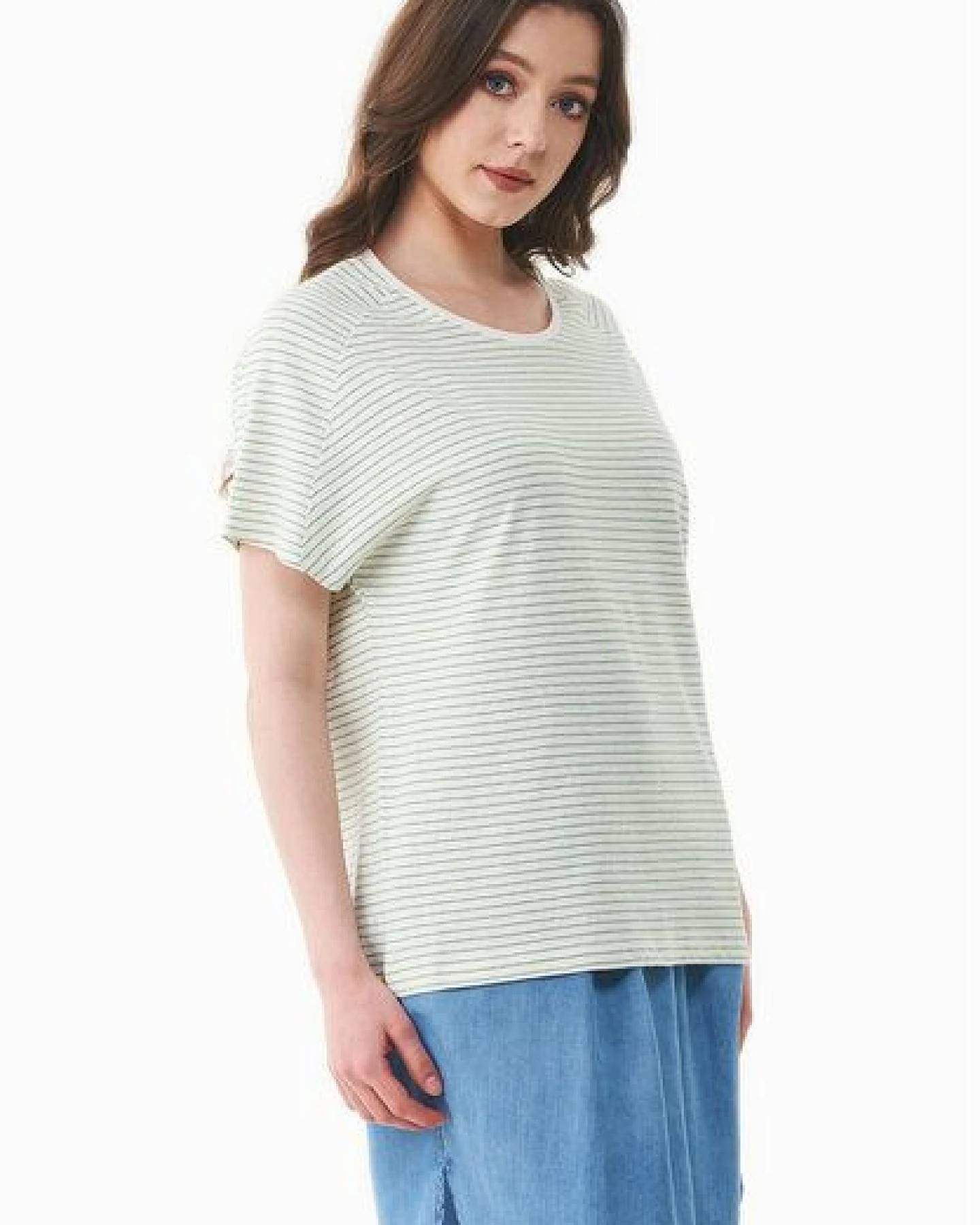 ORGANICATION Gestreiftes T-Shirt aus Bio-Baumwolle und Leinen – Ansicht 3