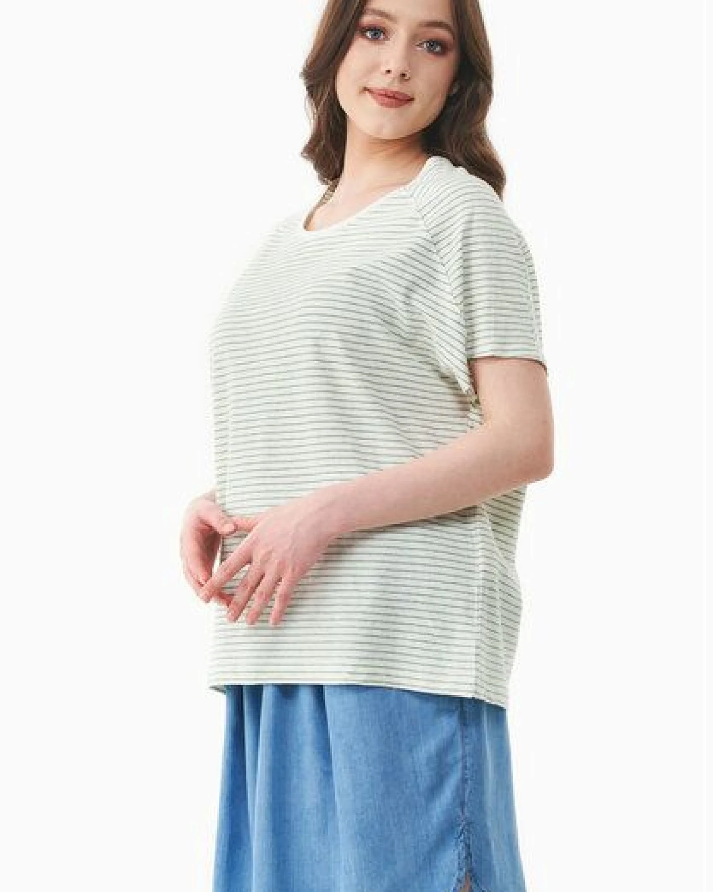 ORGANICATION Gestreiftes T-Shirt aus Bio-Baumwolle und Leinen – Ansicht 4