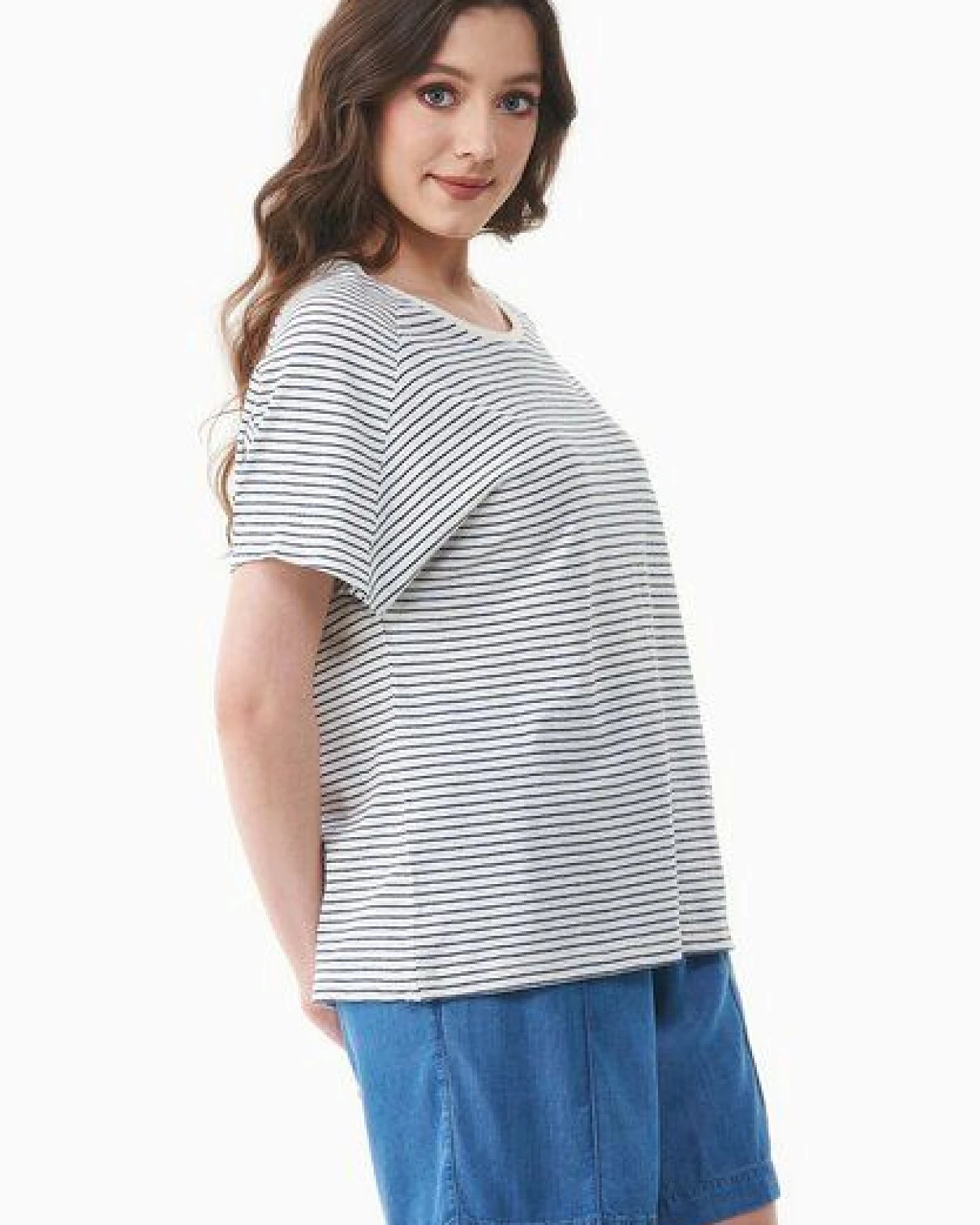 ORGANICATION Gestreiftes T-Shirt aus Bio-Baumwolle und Leinen – Ansicht 3