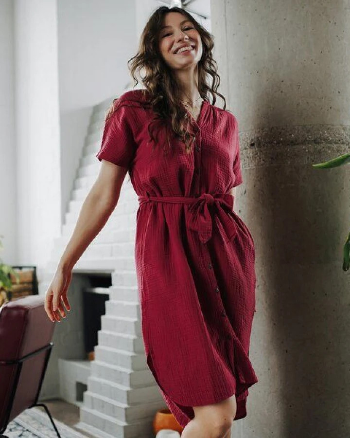 NORDLICHT Damen Musselin Blusen Kleid aus 100% Bio-Baumwolle ELLA