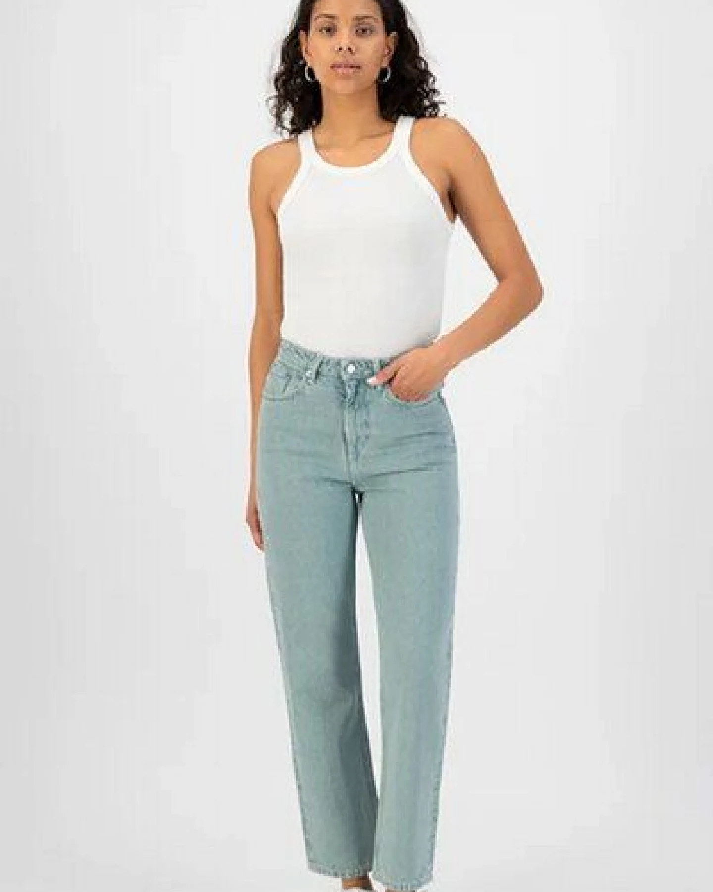 MUD Jeans Relax Rose Cropped Jeans verwaschenes türkis – Ansicht 3
