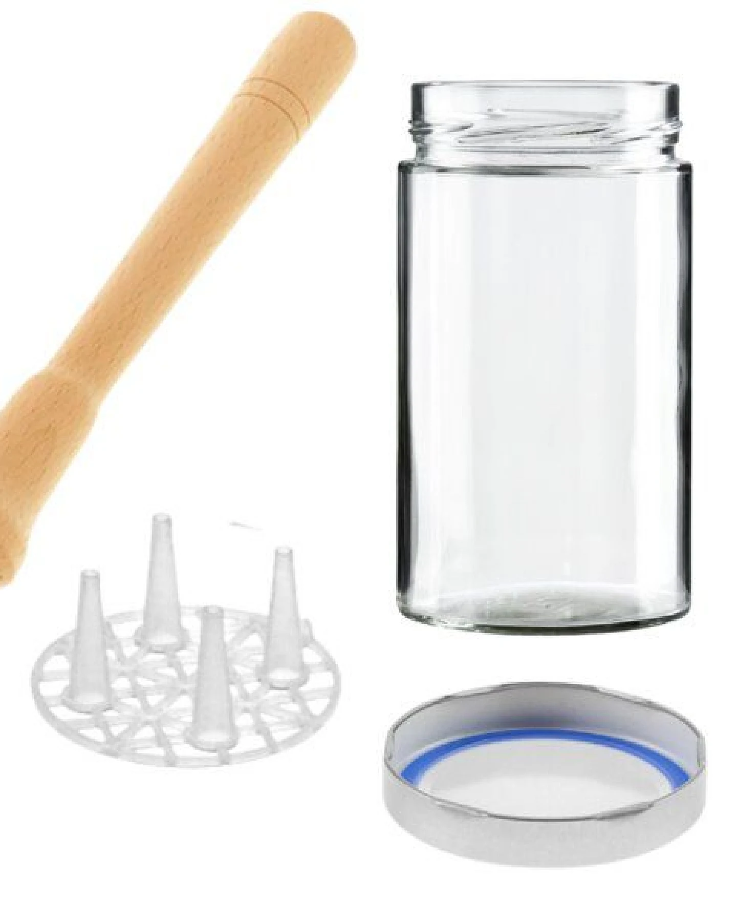mikken Fermentier Set - 4 Fermentiergläser 720 ml mit Fermentier Gitter, Holzstößel und Deckel (PVC-frei) – Ansicht 2