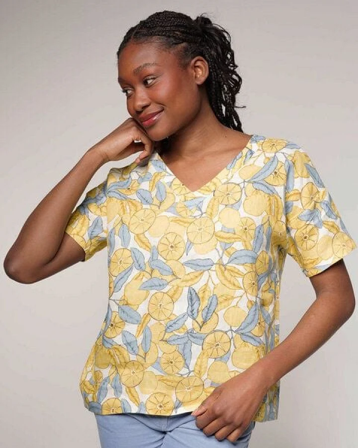 Alma & Lovis Allover-Print Blusenshirt aus reinem Leinen