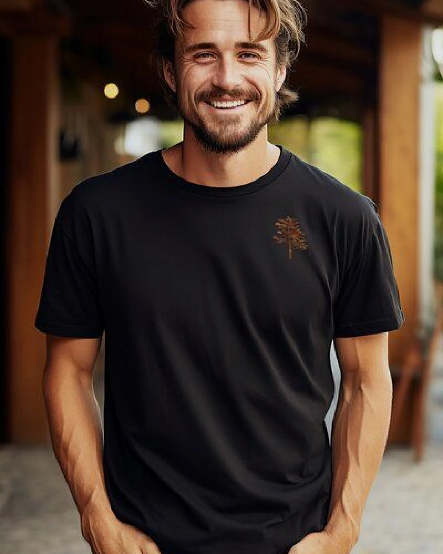 Kultgut Biofair- Artdesign Klassik Shirt / Little Tree in Woodoptik – Ansicht 4