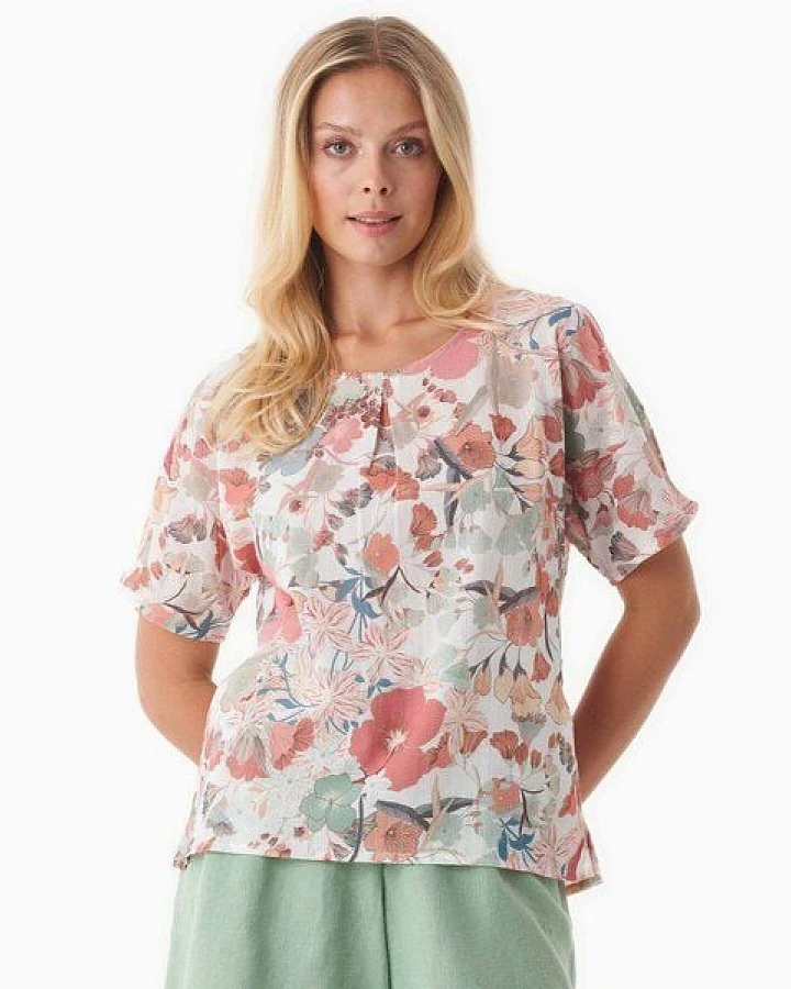 ORGANICATION Bluse aus Bio-Baumwoll-Voile mit Blumenmuster