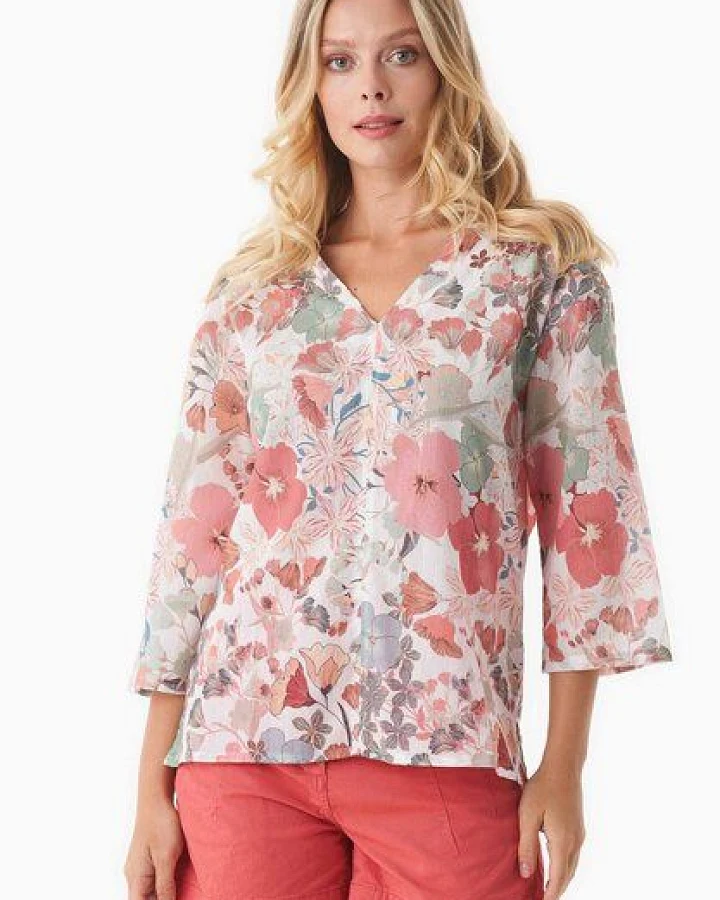ORGANICATION Bluse aus Bio-Baumwoll-Voile mit Blumenmuster