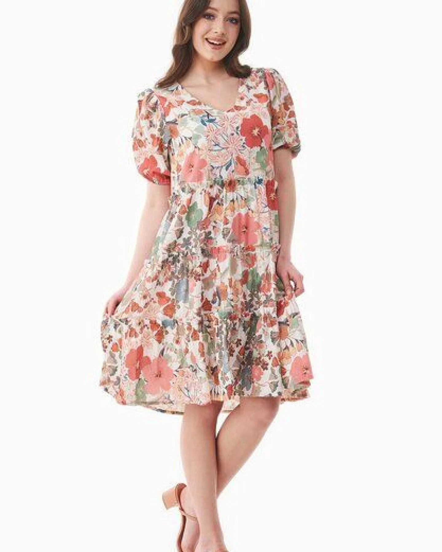 ORGANICATION Kleid aus Bio-Baumwoll-Voile mit Blumenmuster – Ansicht 2
