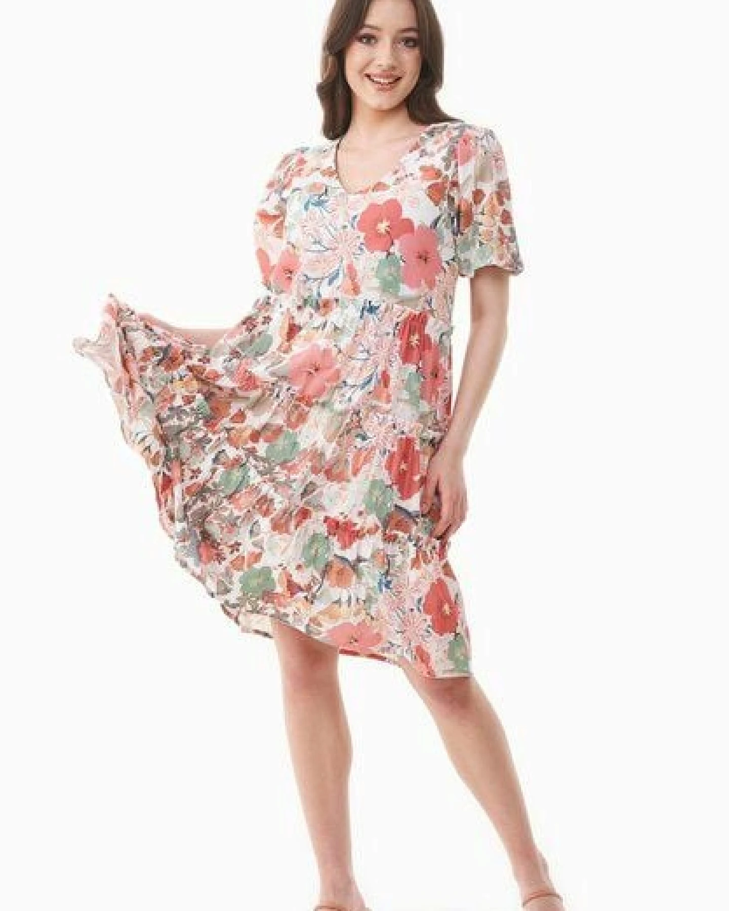 ORGANICATION Kleid aus Bio-Baumwoll-Voile mit Blumenmuster – Ansicht 2