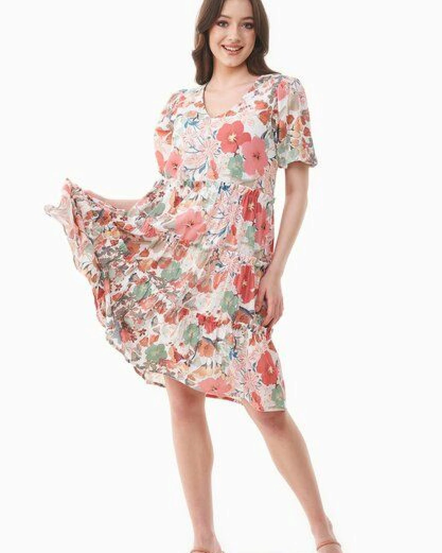 ORGANICATION Kleid aus Bio-Baumwoll-Voile mit Blumenmuster – Ansicht 2