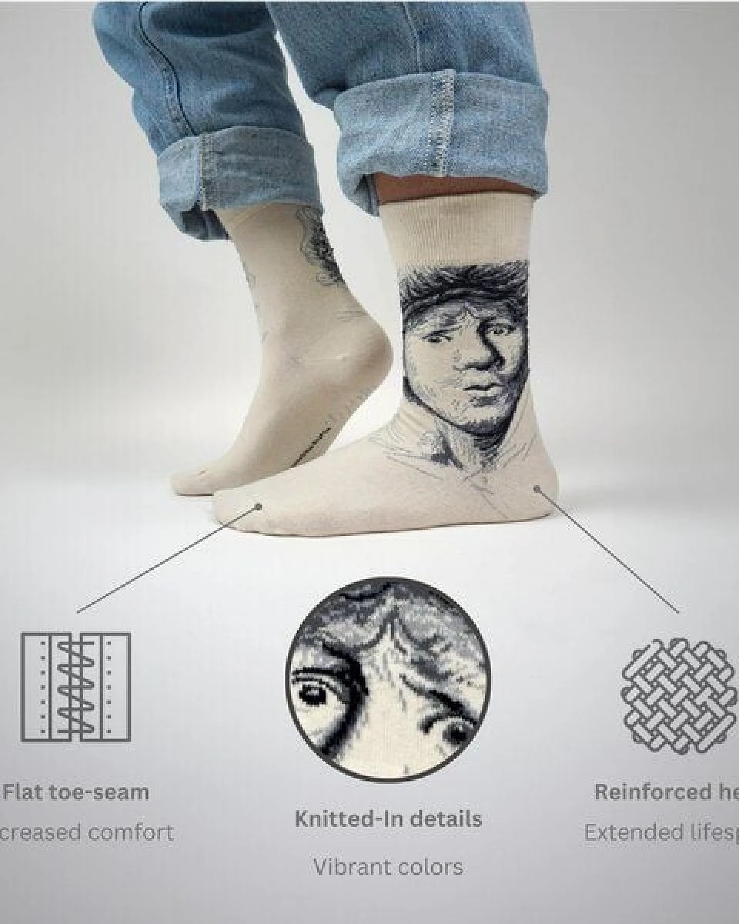 KUNSTSOKKEN Kunst Socken - Nahtlose Bunte Socken aus Bio-Baumwolle Mix - weihnachtsgeschenke für Künstler - Lustige Socken Geschenk – Ansicht 3