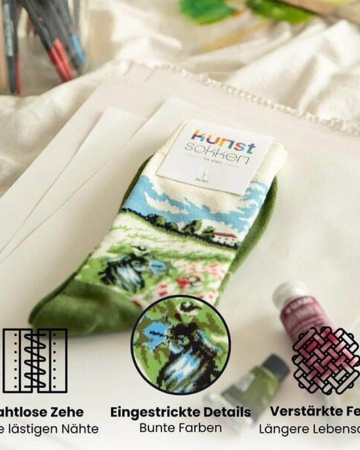 KUNSTSOKKEN Kunst Socken - Nahtlose Bunte Socken aus Bio-Baumwolle Mix - weihnachtsgeschenke für Künstler - Lustige Socken Geschenk – Ansicht 3