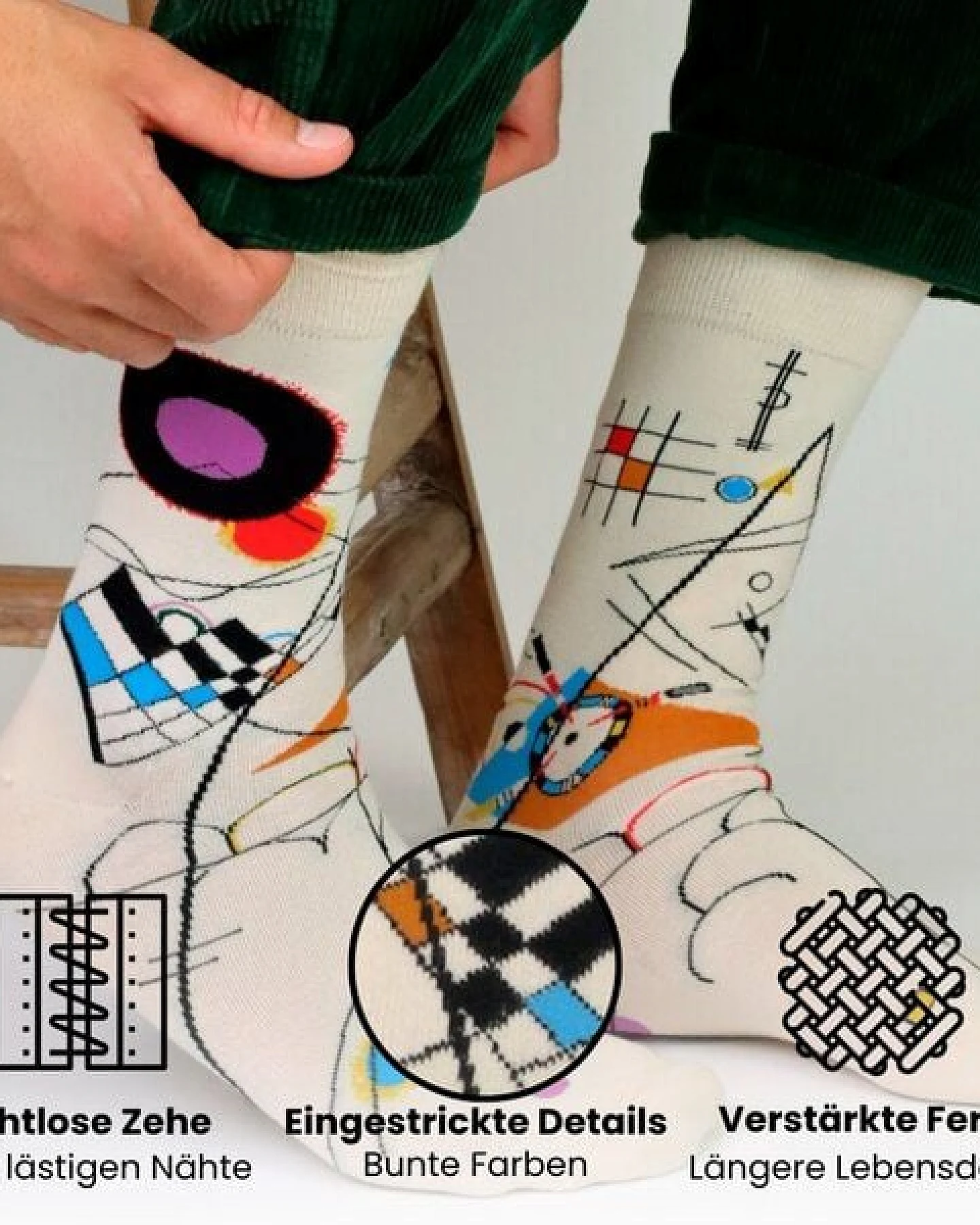 KUNSTSOKKEN Kunst Socken - Nahtlose Bunte Socken aus Bio-Baumwolle Mix - weihnachtsgeschenke für Künstler - Lustige Socken Geschenk – Ansicht 3