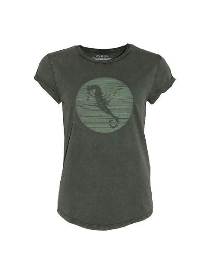 FÄDD Damen T-Shirt Rundhals aus Bio-Baumwolle "Hippocampus" Grün