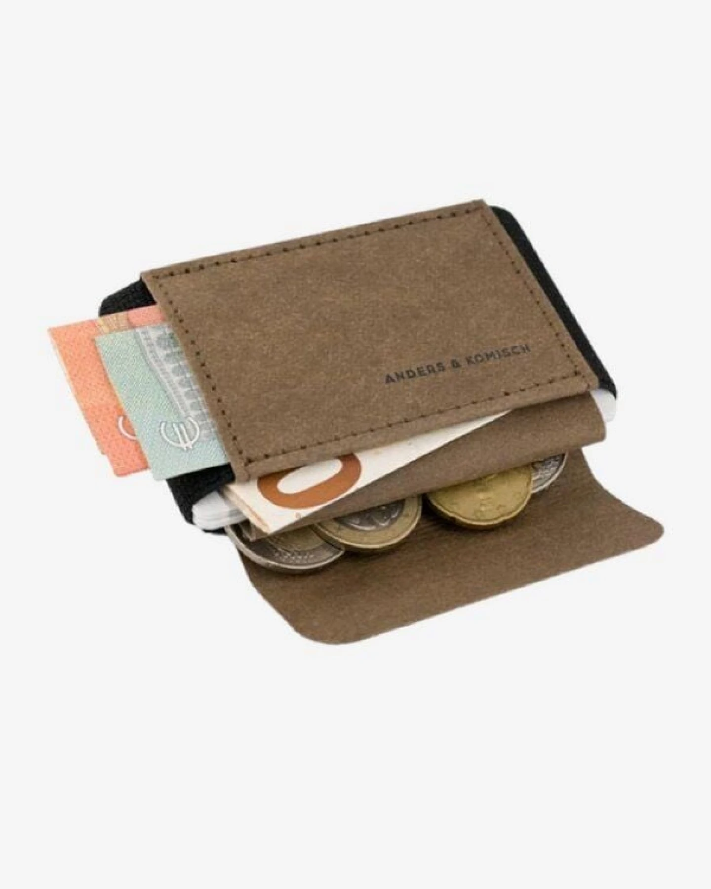 ANDERS & KOMISCH MINI PRO Slim Wallet mit Münzfach - Kleines smarte Portemonnaie Braun – Ansicht 3